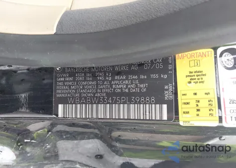 2005 BMW 325Ci from USA, damaged, VIN WBABW33475PL39888